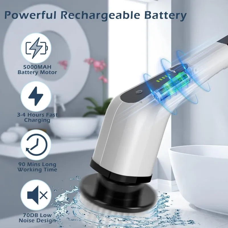 9 in 1 Electric Cleaning Scrubber, Replaceable Brush Heads - 90Mins Work Time