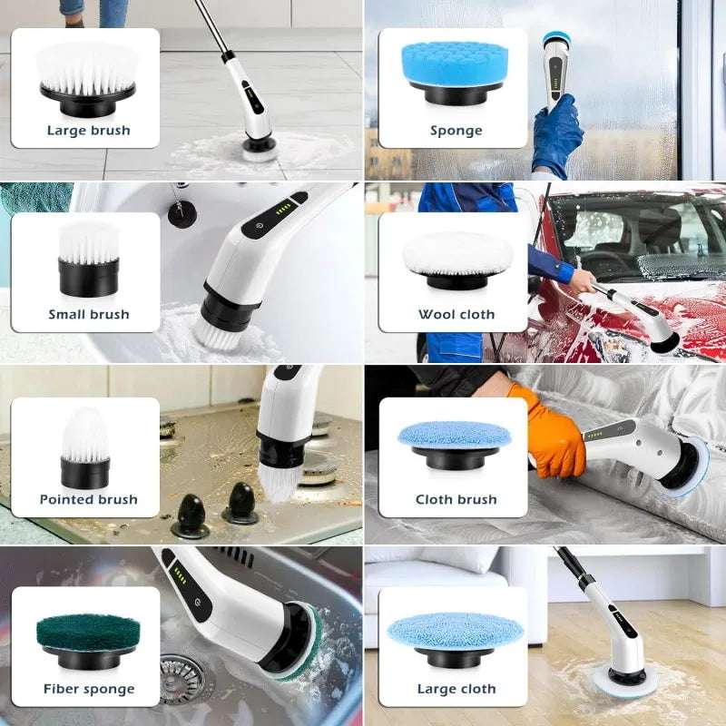 9 in 1 Electric Cleaning Scrubber, Replaceable Brush Heads - 90Mins Work Time